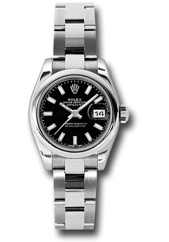Rolex Steel Lady-Datejust 26 Watch - Domed Bezel - Black Index Dial - Oyster Bracelet