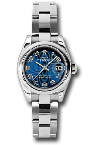 Rolex Steel Lady-Datejust 26 Watch - Domed Bezel - Blue Concentric Circle Arabic Dial - Oyster Bracelet