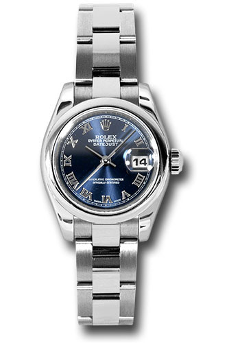 Rolex Steel Lady-Datejust 26 Watch - Domed Bezel - Blue Roman Dial - Oyster Bracelet
