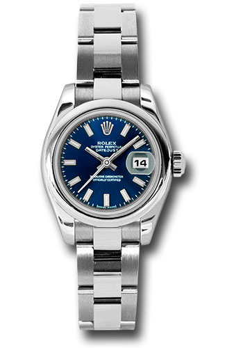 Rolex Steel Lady-Datejust 26 Watch - Domed Bezel - Blue Index Dial - Oyster Bracelet
