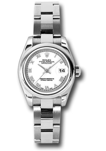 Rolex Steel Lady-Datejust 26 Watch - Domed Bezel - White Roman Dial - Oyster Bracelet