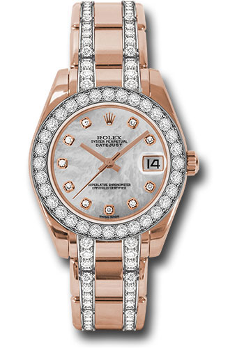 Rolex Everose Gold Datejust Pearlmaster 34 Watch - 32 Diamond Bezel - Mother-Of-Pearl Diamond Dial