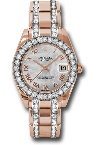 Rolex Everose Gold Datejust Pearlmaster 34 Watch - 32 Diamond Bezel - Mother-Of-Pearl Roman Dial