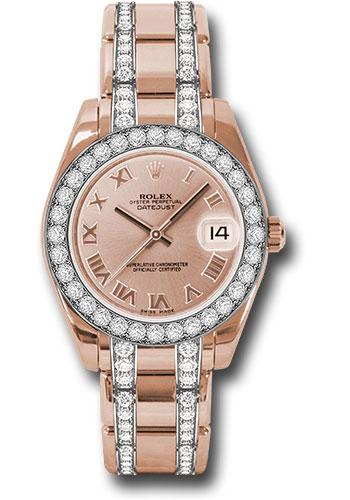 Rolex Everose Gold Datejust Pearlmaster 34 Watch - 32 Diamond Bezel - Pink Roman Dial