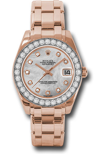 Rolex Everose Gold Datejust Pearlmaster 34 Watch - 32 Diamond Bezel - Mother-Of-Pearl Diamond Dial