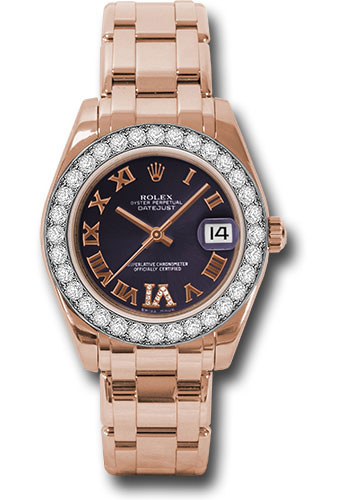Rolex Everose Gold Datejust Pearlmaster 34 Watch - 32 Diamond Bezel - Purple Roman Dial