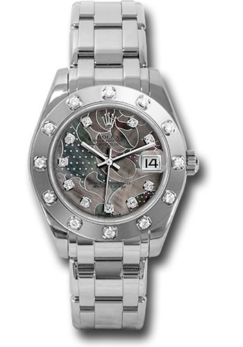 Rolex White Gold Datejust Pearlmaster 34 Watch - 12 Diamond Bezel - Goldust Dream Diamond Dial