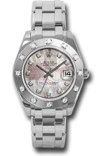 Rolex White Gold Datejust Pearlmaster 34 Watch - 12 Diamond Bezel - Pink Goldust Dream Diamond Dial