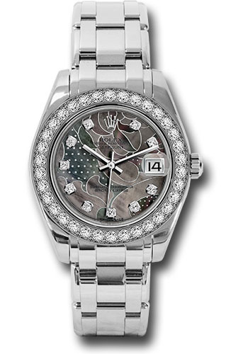 Rolex White Gold Datejust Pearlmaster 34 Watch - 34 Diamond Bezel - Goldust Dream Diamond Dial