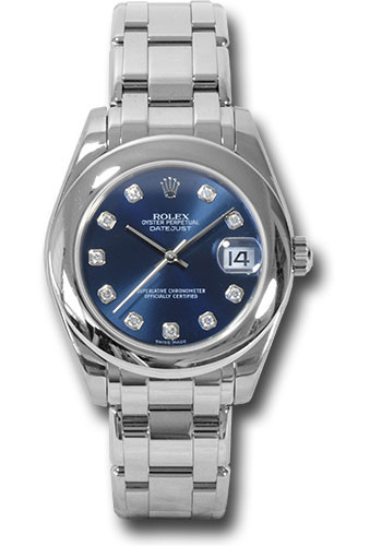 Rolex White Gold Datejust Pearlmaster 34 Watch - Domed Bezel - Blue Diamond Dial