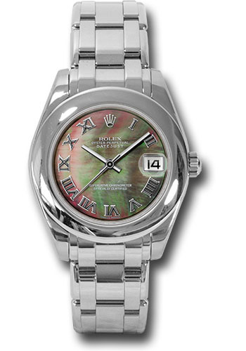 Rolex White Gold Datejust Pearlmaster 34 Watch - Domed Bezel - Grey Mother-Of-Pearl Roman Dial