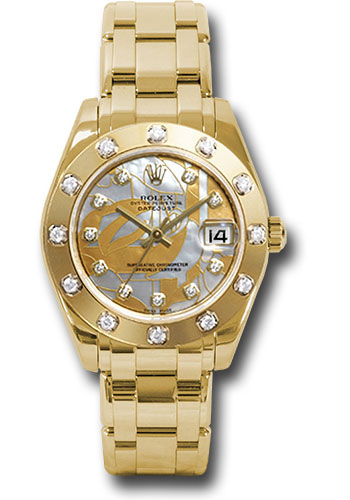 Rolex Yellow Gold Datejust Pearlmaster 34 Watch - 12 Diamond Bezel - Goldust Dream Mother-Of-Pearl Diamond Dial