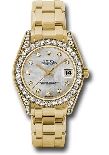 Rolex Yellow Gold Datejust Pearlmaster 34 Watch - 34 Diamond Bezel - White Mother-Of-Pearl Diamond Dial