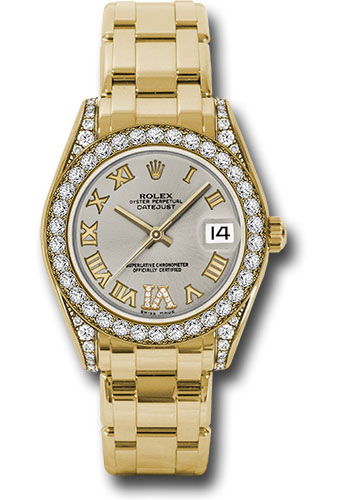 Rolex Yellow Gold Datejust Pearlmaster 34 Watch - 34 Diamond Bezel - Silver Roman Dial