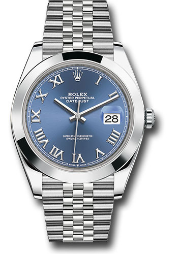 Rolex Steel Datejust 41 Watch - Smooth Bezel - Blue Roman Dial - Jubilee Bracelet