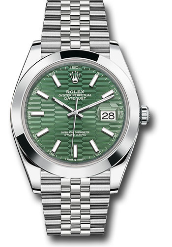 Rolex Oystersteel Datejust 41 Watch - Smooth Bezel - Mint Green Index Dial - Jubilee Bracelet