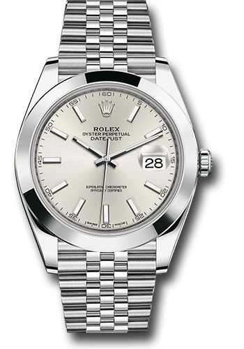 Rolex Steel Datejust 41 Watch - Smooth Bezel - Silver Index Dial - Jubilee Bracelet