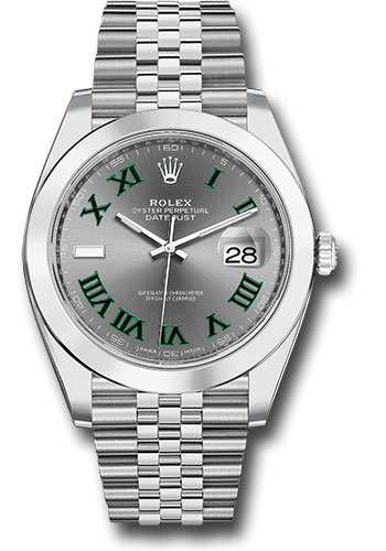 Rolex Steel Datejust 41 Watch - Smooth Bezel - Slate Green Roman Dial - Jubilee Bracelet