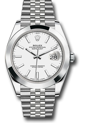 Rolex Steel Datejust 41 Watch - Smooth Bezel - White Index Dial - Jubilee Bracelet