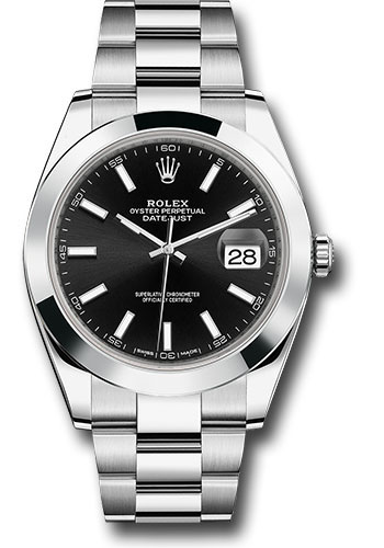 Rolex Steel Datejust 41 Watch - Smooth Bezel - Black Index Dial - Oyster Bracelet