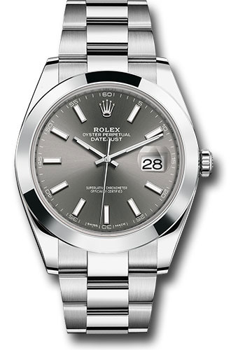 Rolex Steel Datejust 41 Watch - Smooth Bezel - Dark Rhodium Index Dial - Oyster Bracelet