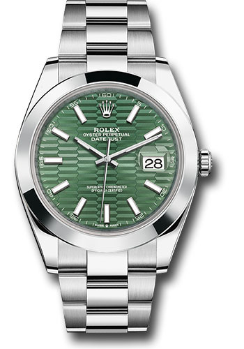 Rolex Oystersteel Datejust 41 Watch - Smooth Bezel - Mint Green Fluted Motif Index Dial - Oyster Bracelet