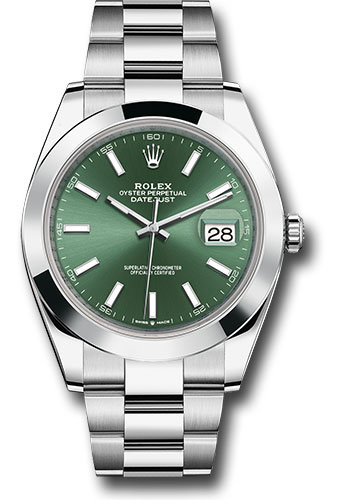 Rolex Oystersteel Datejust 41 Watch - Smooth Bezel - Mint Green Index Dial - Oyster Bracelet