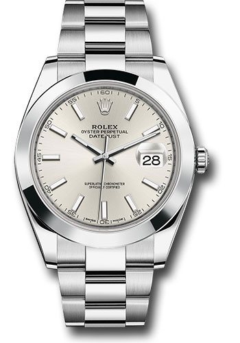 Rolex Steel Datejust 41 Watch - Smooth Bezel - Silver Index Dial - Oyster Bracelet