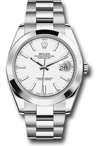 Rolex Steel Datejust 41 Watch - Smooth Bezel - White Index Dial - Oyster Bracelet