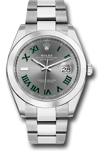 Rolex Steel Datejust 41 Watch - Smooth Bezel - Slate Green Roman Dial - Oyster Bracelet