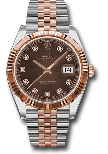 Rolex Steel and Everose Rolesor Datejust 41 Watch - Fluted Bezel - Chocolate Diamond Dial - Jubilee Bracelet