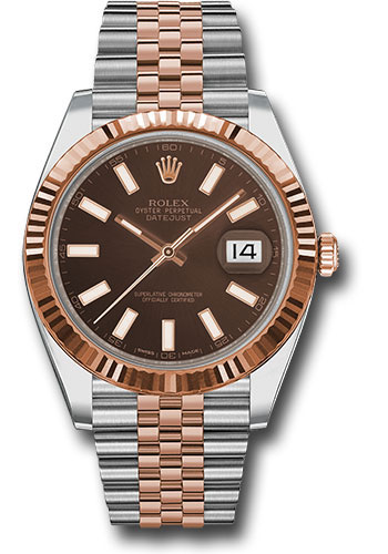 Rolex Steel and Everose Rolesor Datejust 41 Watch - Fluted Bezel - Chocolate Index Dial - Jubilee Bracelet