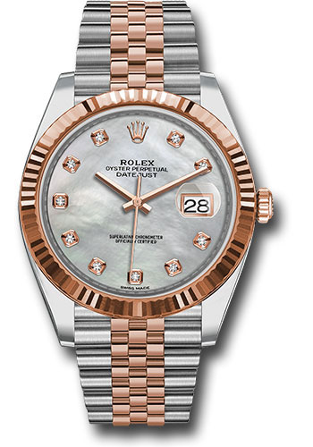 Rolex Steel and Everose Rolesor Datejust 41 Watch - Fluted Bezel - Mother-Of-Pearl Diamond Dial - Jubilee Bracelet