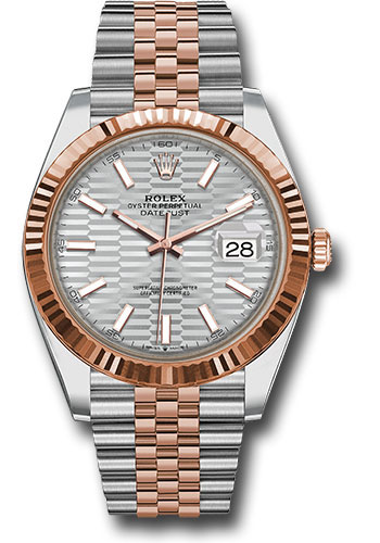 Rolex Everose Rolesor Datejust 41 Watch - Fluted Bezel - Silver Fluted Motif Index Dial - Jubilee Bracelet