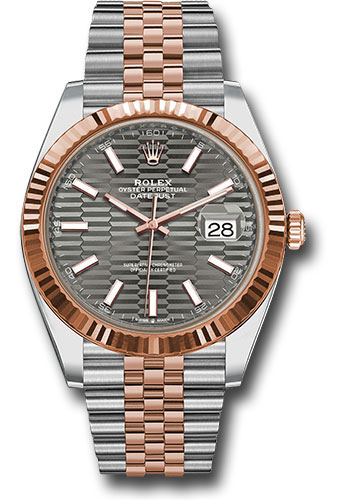 Rolex Everose Rolesor Datejust 41 Watch - Fluted Bezel - Slate Fluted Motif Index Dial - Jubilee Bracelet