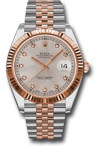 Rolex Steel and Everose Rolesor Datejust 41 Watch - Fluted Bezel - Sundust Diamond Dial - Jubilee Bracelet