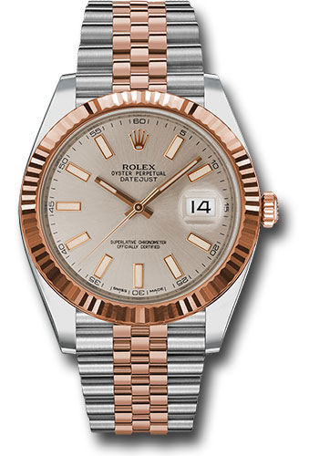 Rolex Steel and Everose Rolesor Datejust 41 Watch - Fluted Bezel - Sundust Index Dial - Jubilee Bracelet
