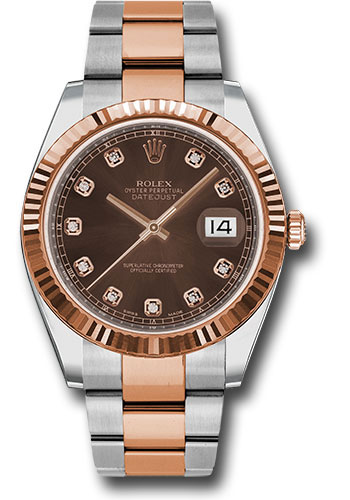 Rolex Steel and Everose Rolesor Datejust 41 Watch - Fluted Bezel - Chocolate Diamond Dial - Oyster Bracelet