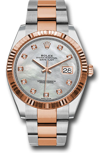 Rolex Steel and Everose Rolesor Datejust 41 Watch - Fluted Bezel - Mother-Of-Pearl Diamond Dial - Oyster Bracelet