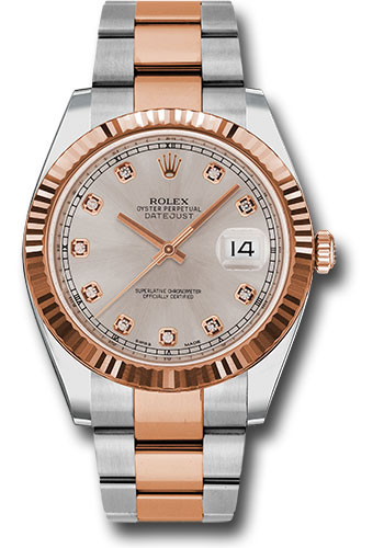 Rolex Steel and Everose Rolesor Datejust 41 Watch - Fluted Bezel - Sundust Diamond Dial - Oyster Bracelet