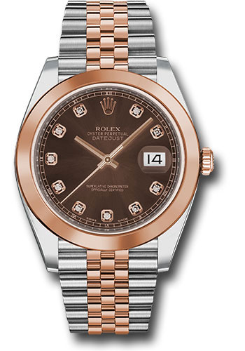 Rolex Steel and Everose Rolesor Datejust 41 Watch - Smooth Bezel - Chocolate Diamond Dial - Jubilee Bracelet