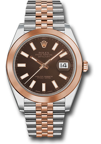 Rolex Steel and Everose Rolesor Datejust 41 Watch - Smooth Bezel - Chocolate Index Dial - Jubilee Bracelet