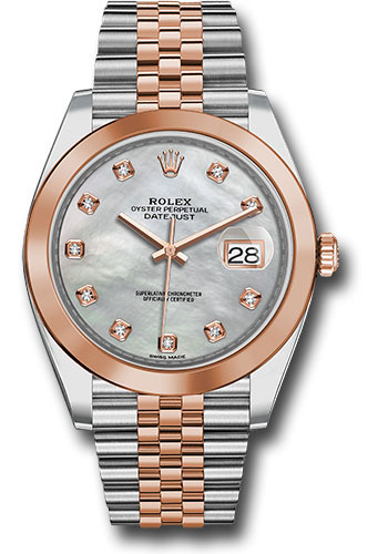 Rolex Steel and Everose Gold Rolesor Datejust 41 Watch - Smooth Bezel - Mother-of-Pearl Diamond Dial - Jubilee Bracelet