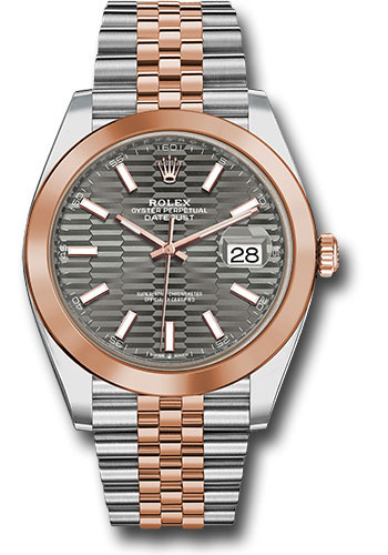 Rolex Everose Rolesor Datejust 41 Watch - Smooth Bezel - Slate Fluted Motif Index Dial - Jubilee Bracelet