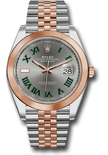 Rolex Steel and Everose Gold Rolesor Datejust 41 Watch - Smooth Bezel - Slate Gray Green Roman Wimbledon Dial - Jubilee Bracelet