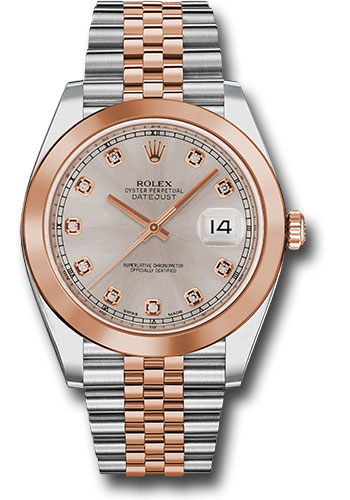 Rolex Steel and Everose Rolesor Datejust 41 Watch - Smooth Bezel - Sundust Diamond Dial - Jubilee Bracelet
