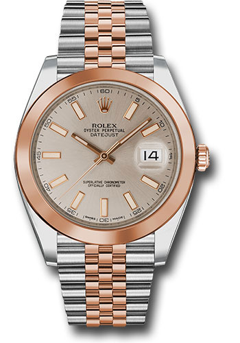 Rolex Steel and Everose Rolesor Datejust 41 Watch - Smooth Bezel - Sundust Index Dial - Jubilee Bracelet