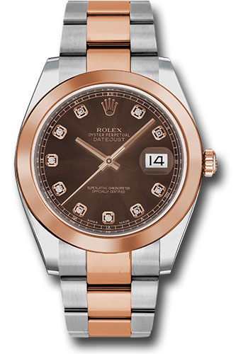 Rolex Steel and Everose Rolesor Datejust 41 Watch - Smooth Bezel - Chocolate Diamond Dial - Oyster Bracelet