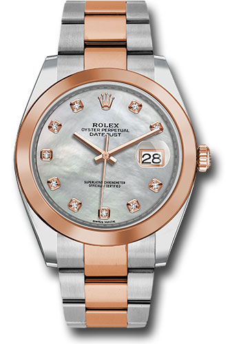 Rolex Steel and Everose Gold Rolesor Datejust 41 Watch - Smooth Bezel - Mother-of-Pearl Diamond Dial - Oyster Bracelet
