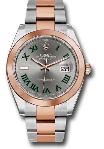 Rolex Steel and Everose Gold Rolesor Datejust 41 Watch - Smooth Bezel - Slate Gray Green Roman Wimbledon Dial - Oyster Bracelet
